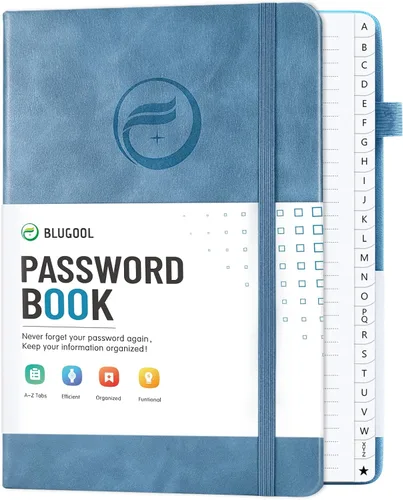 Vista 16 de Libro de contraseñas con pestañas alfabéticas, protector de contraseñas de tapa dura, organizador de cuaderno de contraseñas para computadora e