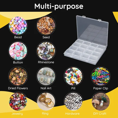 Vista 7 de Segbeauty Caja grande de almacenamiento de cuentas, organizador de gemas transparentes de 16 rejillas con tapa con bisagras, paquete de 2