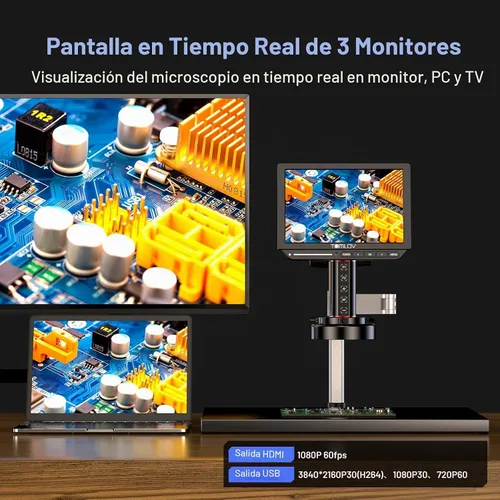 Vista 6 de TOMLOV Microscopio de Enfoque Automático 4K TM4K-AF Max, Microscopio Digital HDMI de 10.1" con Brazo Giratorio Flexible, Microscopios de Micro