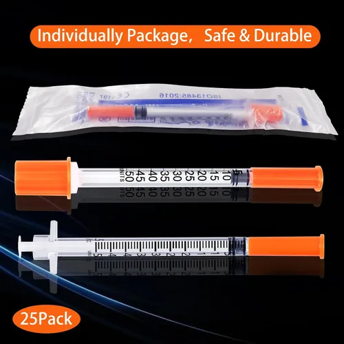 Vista 5 de Jeringa de 0.5 ml, suministros de laboratorio, 30G, 5/16 pulgada, envueltas de manera individual, paquete de 25