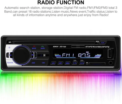 Vista 4 de PolarLander Radio de coche audio USB/SD/MP3 receptor Bluetooth manos libres con control remoto negro 1 DIN
