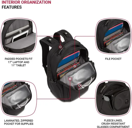 Vista 4 de SwissGear Endure ScanSmart – Mochila para portátil con tecnología TSA aprobada – Compatible con la mayoría de laptops de 17" – Múltiples bolsillos