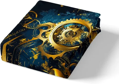 Vista 5 de Manfei Gears - Sábana bajera ajustable tamaño individual, funda de cama dorada con 1 funda de almohada, estilo steampunk, 2 piezas para decoración