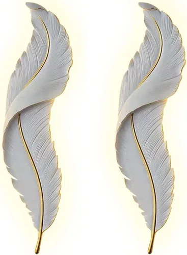 Vista 10 de Lámpara de pared de plumas moderna LED con diseño de plumas blancas elegante 3000 K-6000 K, lámpara de pared LED vintage para dormitorio, sala