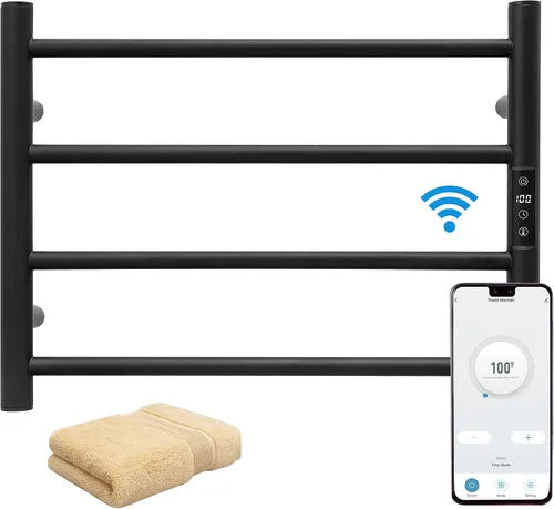 Vista 17 de KEG Calentador de toallas montado en la pared con temporizador incorporado 4 barras de acero inoxidable eléctrico calentado toallero para baño