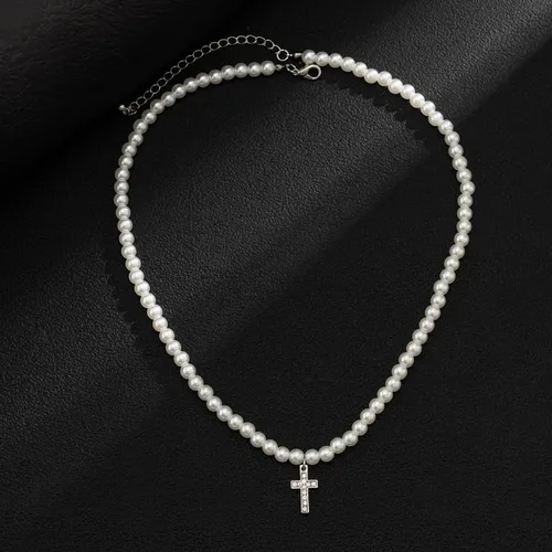 Vista 8 de Collar de perlas para hombre, collar de cadena cubana de varias capas, collar de perlas artificiales para mujeres y hombres, regalos