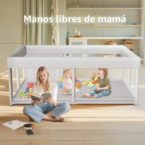 Vista 2 de Hiaksedt Large Baby Playpen 65x50 Inch, PlayPen for Babies and Toddlers Gris