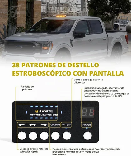 Vista 3 de Xprite Barra de Luz Estroboscópica de Emergencia Ámbar para Techo, Luces Intermitentes de Seguridad Beacon de Advertencia con Panel de Control Base
