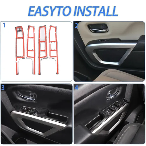 Vista 5 de Cubierta para interruptor de elevación de ventana compatible con Nissan Titan 2016-2023, accesorios de cubierta de panel de botón de elevación
