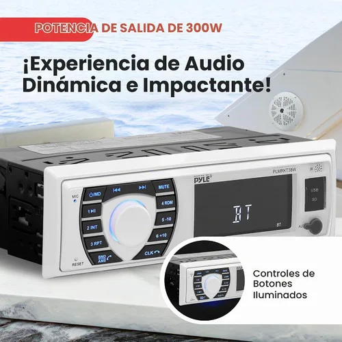 Vista 3 de Pyle Radio marina Radio DIN individual, estéreo para barco, Bluetooth, 4 Nieve
