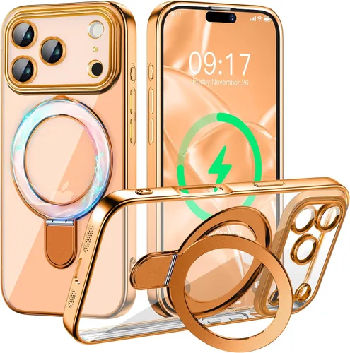 Vista 52 de Funda magnética para iPhone 14 Pro con soporte invisible [compatible con MagSafe] [protector completo de lente de cámara]