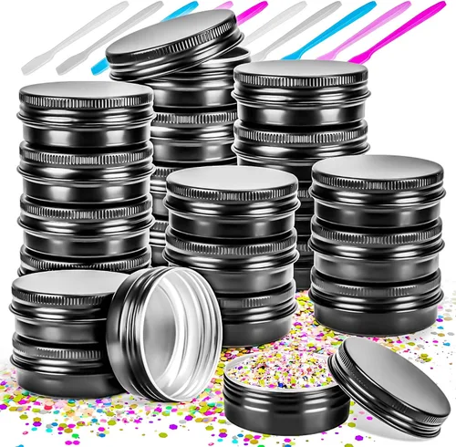 Vista 10 de 16 paquetes de tarros de aluminio de 2 onzas, latas metálicas de 60 ml, tarros de aluminio de 2 onzas con tapa de rosca para barras de loción
