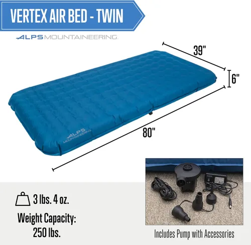 Vista 2 de ALPS Mountaineering Cama de aire Vertex, colchón inflable individual o queen, bomba versátil incluida