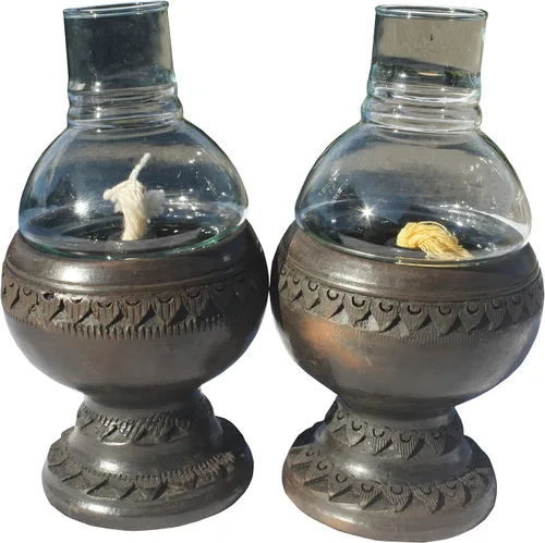 Vista 3 de Full Funk Tailandés hecho arcilla aceite lámpara vidrio taza cubierta luz negro - 8.5 pulgadas