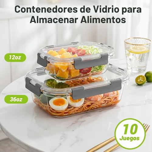 Vista 2 de Dealusy 10 juegos de recipientes de vidrio de almacenamiento de alimentos