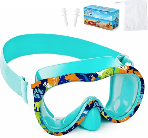 Vista 11 de Gafas de natación para niños con cubierta para la nariz, máscara de esnórquel panorámica de 180° con diseño antivaho y antifugas, correa de tela