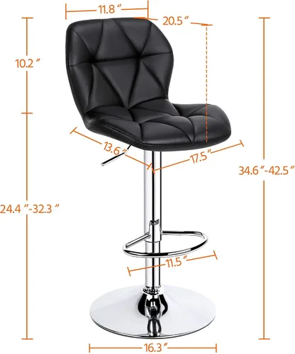 Vista 3 de Topeakmart 2 taburetes de bar de cuero PU 360° giratorio bar mostrador silla con respaldo Home Kitchen Bar Taburetes Negro