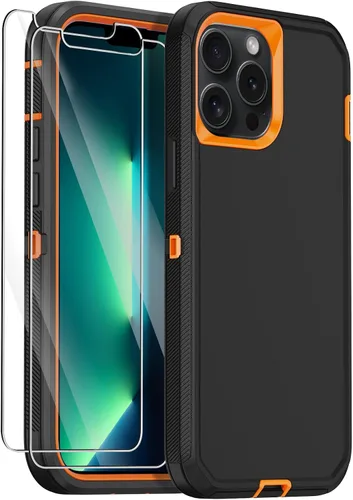 Vista 10 de Funda para iPhone 13 Pro con 2 protectores de pantalla, protección contra caídas a prueba de golpes, cuerpo completo, resistente, 3 capas, militar