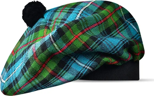 Vista 18 de Sombrero escocés Tam o Shanter Gorro escocés Tartan P.V Tartan (poliviscosa) Mezcla de lana con pompón Talla única para todos.