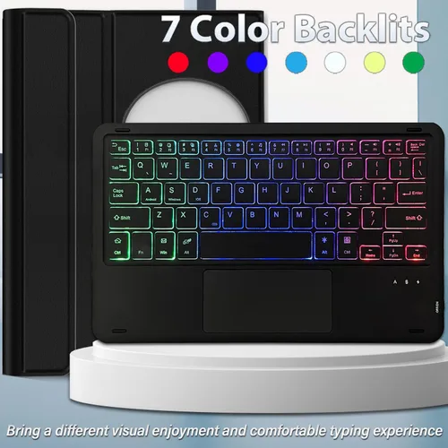 Vista 5 de Funda de teclado retroiluminada con panel táctil para tableta Google Pixel de 11 pulgadas 2023, teclado inalámbrico desmontable de 3 zonas con funda