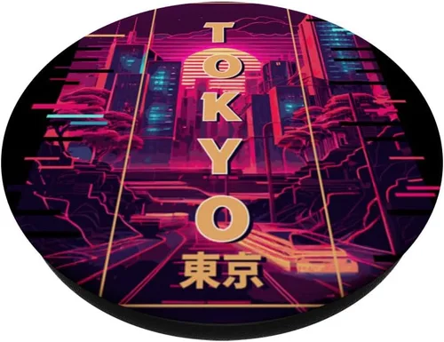 Vista 2 de Tokio Japonés Vaporwave City Pop Urban Synthwave PopSockets PopGrip intercambiables