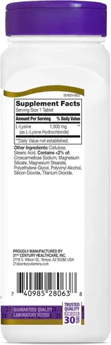Vista 5 de 21st Century Healthcare L-lisina 1000 mg, 90 comprimidos