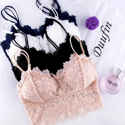 Vista 3 de Duufin - Bralette de encaje para mujer, con relleno, estilo banda, 5