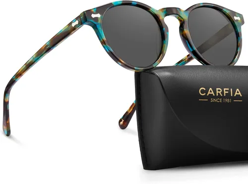 Vista 28 de CARFIA Gafas de sol polarizadas de acetato redondo para mujer, protección UV de cara pequeña con funda de cuero CA5288