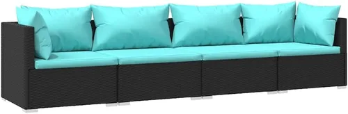 Vista 21 de Patio 3 Seater Sofa with Cushions Brown Poly Rattan Brown and Green