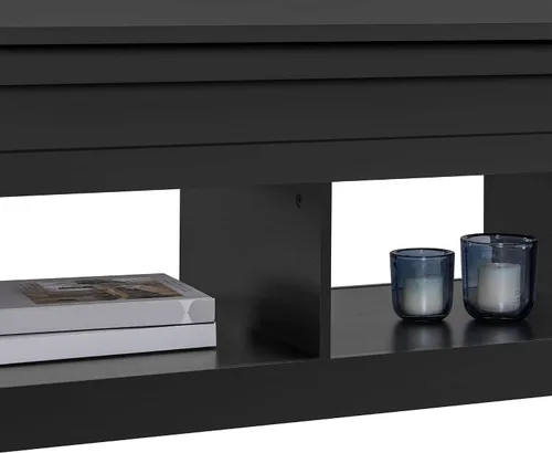 Vista 8 de Topeakmart Mesa auxiliar elevable con compartimento de almacenamiento oculto y estante abierto, mesa de cóctel de granja para sala de estar
