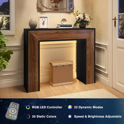 Vista 6 de Mesa de entrada de 41 pulgadas con luz LED, mesa consola de madera de granja detrás del sofá, mesa de sofá rústica estrecha para sala de estar, mesa