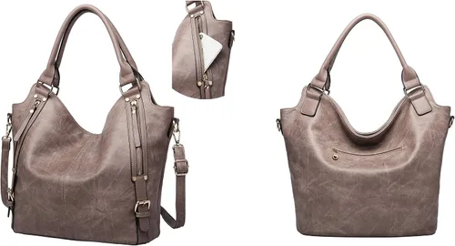 Vista 6 de Bolso tote para mujer, carteras de cuero PU, bolsos de hombro hobo de moda con correa de hombro ajustable