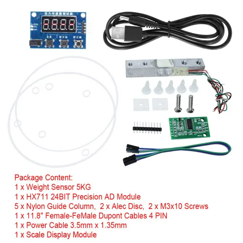 Vista 2 de DAOKI HX711 Kit de módulo de sensor de peso, sensor de peso de célula de carga digital, módulo A/D, 11.0 lbs, báscula de cocina electrónica portátil