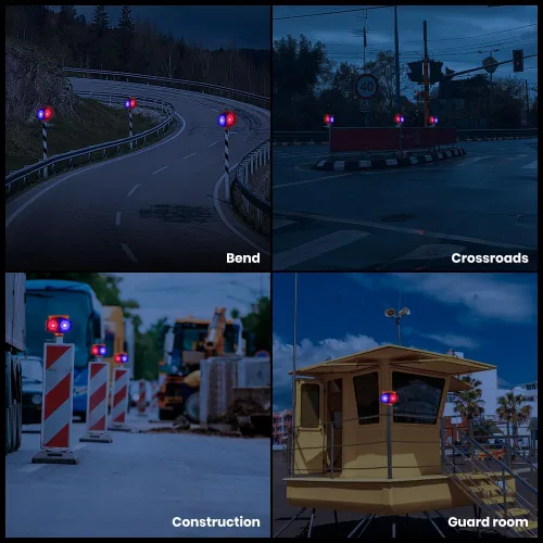 Vista 3 de Luz solar estroboscópica de advertencia, 3 modos de funcionamiento, luces de tráfico intermitentes rojas y azules de doble cara, inalámbricas