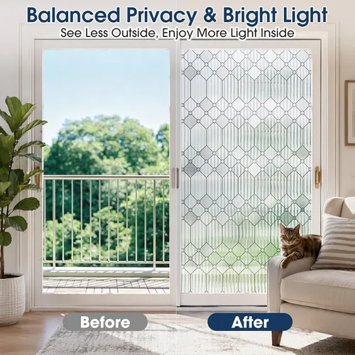 Vista 3 de Reeded Glass Privacy Window Film Static Cling for Home Clear