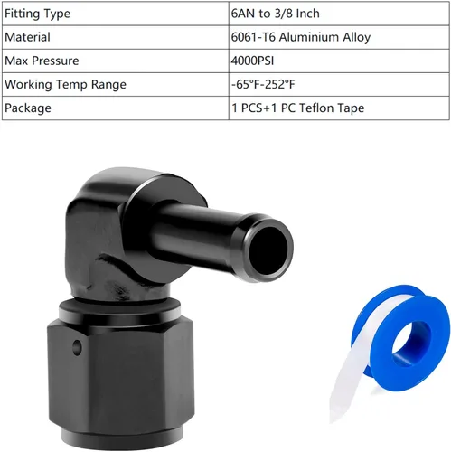 Vista 3 de 6AN hembra a 3/8 adaptador de montaje de púas de aluminio giratorio de 90 grados, adaptadores anodizados negros