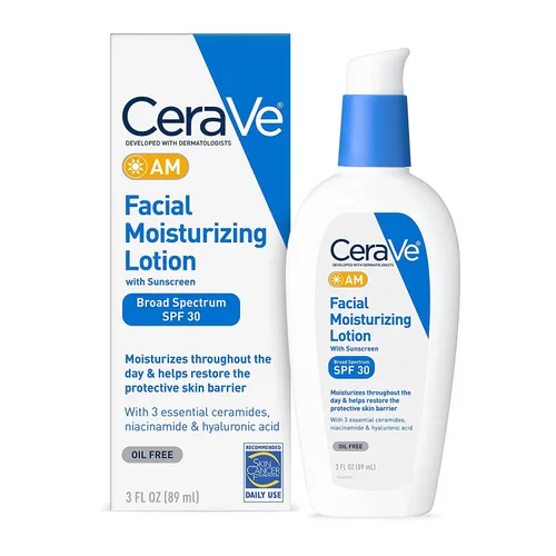 Vista 11 de CeraVe AM Loción hidratante facial con SPF 30, hidratante facial sin aceite con SPF, formulado con ácido hialurónico, niacinamida y ceramidas,