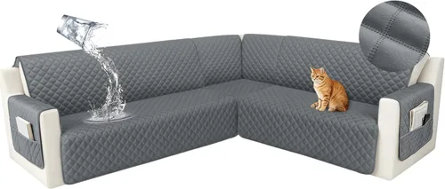 Vista 27 de HDCAXKJ Funda seccional de esquina impermeable para sofá de terciopelo en forma de L, fundas para sofá para mascotas, perros, suaves, resistentes
