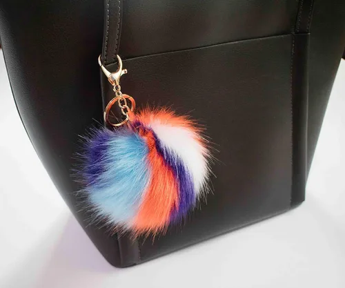 Vista 5 de Faux Fox Fur Pom Poms Keychain Purse Fluffy Fur Ball for Womens Bag Pendant