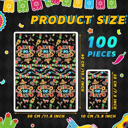 Vista 2 de 100 servilletas del Cinco de Mayo, servilletas de papel decorativas mexicanas de 3 capas desechables para baño, toalla de mano para invitados