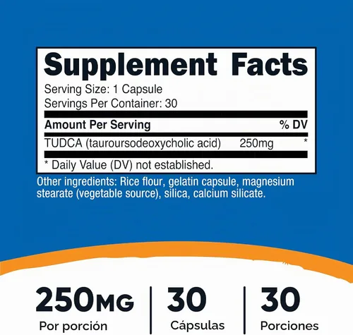 Vista 2 de Nutricost Tudca 250 mg, 30 cápsulas (ácido taursodesoxicólico) - Sin gluten, sin OMG Sin OGM