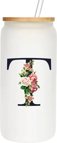 Vista 8 de Vasos de vidrio personalizados con tapas y pajitas, regalos con monograma para mujeres, vaso personalizado, bonita taza personalizada, cosas