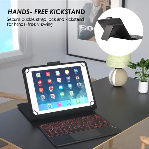 Vista 6 de Funda de teclado TouchPad para tabletas de 9, 9.7, 10.1, 10.2, 10.5, 10.9, 11 pulgadas, teclado inalámbrico Bluetooth 2 en 1 con panel táctil, Negro
