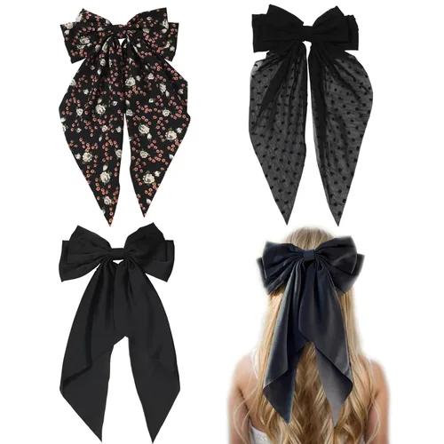 Vista 16 de Pasadores de lazo grande y horquillas de satén con cola larga de cinta, accesorios para el cabello casuales y de fiesta para mujeres y niñas