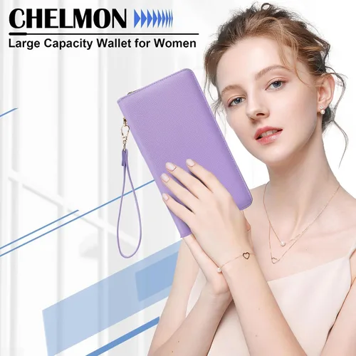 Vista 117 de Chelmon - Monedero para mujer de cuero genuino con bloqueo de señal RFID, para tarjetas de crédito