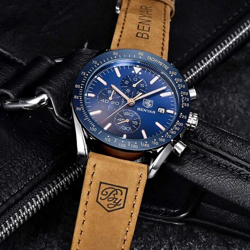 Vista 2 de BY BENYAR Reloj de pulsera para hombre Tienda analógico relojes para hombre negocios trabajo impermeable cronógrafo para hombre moda minimalista