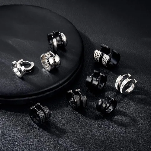 Vista 3 de RIOSO 9Pairs Hoop Earrings for Men Stainless Steel Black Men's Hoop Earring