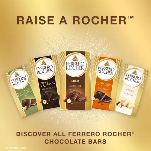 Vista 12 de Ferrero Rocher Barra de chocolate premium, 70% de chocolate amargo, avellana y relleno de cacao, 8 unidades, 3.1 onzas cada una