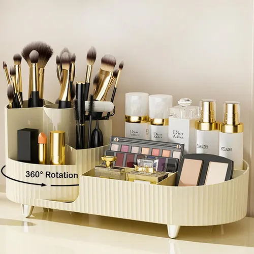 Vista 16 de COMFYROOM Organizador de maquillaje para tocador con soporte para brochas, organizador de maquillaje cosmético de 3 capas, organizador de maquillaje