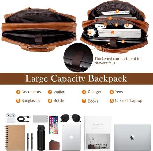 Vista 4 de Bolso de Mensajero de Cuero Sintético para Hombre Bolsa de Laptop de 17-17.3 Pulgadas para Hombre Bolsa de Cuero de Oficina Convertible Mochila 3